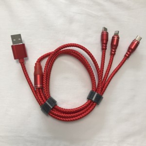 3 V 1 pletený kabel Nabíjení kulatého hliníkového pouzdra USB 2.0 Micro na blesk Typ C micro USB Datový kabel