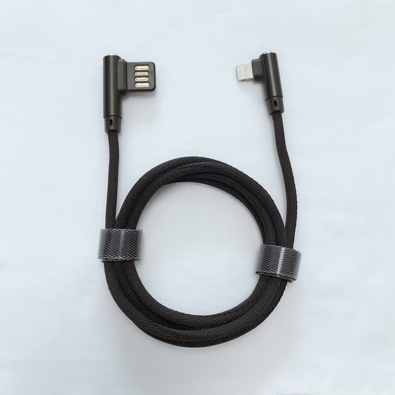 Dual face USB 2.0 Duální pravoúhlý opletený rychlý nabíjení kulatý hliníkový kryt datový kabel USB pro micro USB, typ C, blesk iPhone a synchronizace